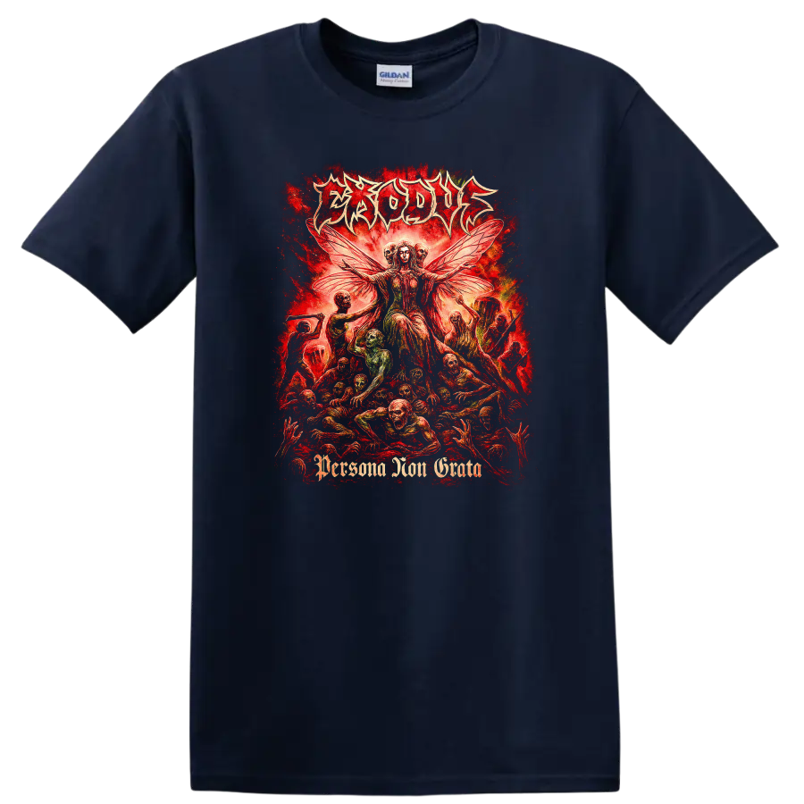 Erosus Retro Heavy Metal Album Cover Style T Shirt Red Gothic Art - Navy (Blue)