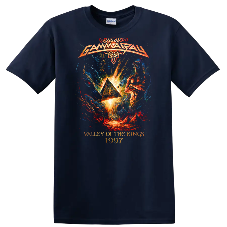 Valley of the Kings 1997 Retro Heavy Metal Album Cover T Shirt - Navy (Blue)