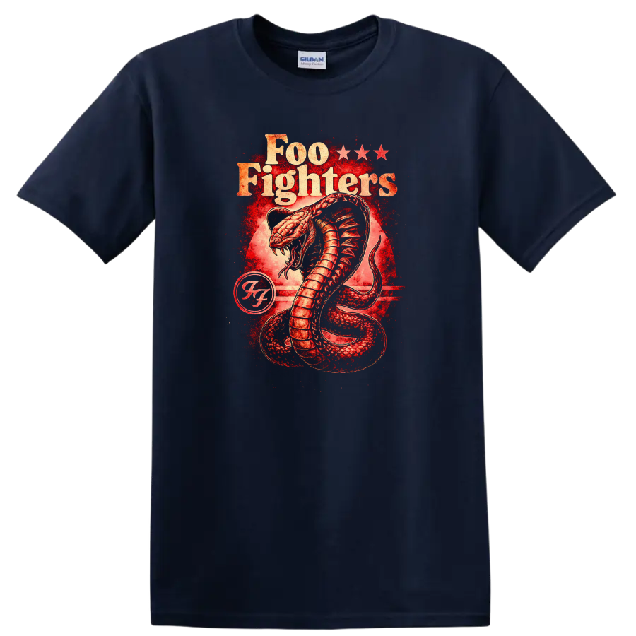 Foo Fighters Retro Heavy Metal Cobra Album Cover Style T Shirt - Navy (Blue)