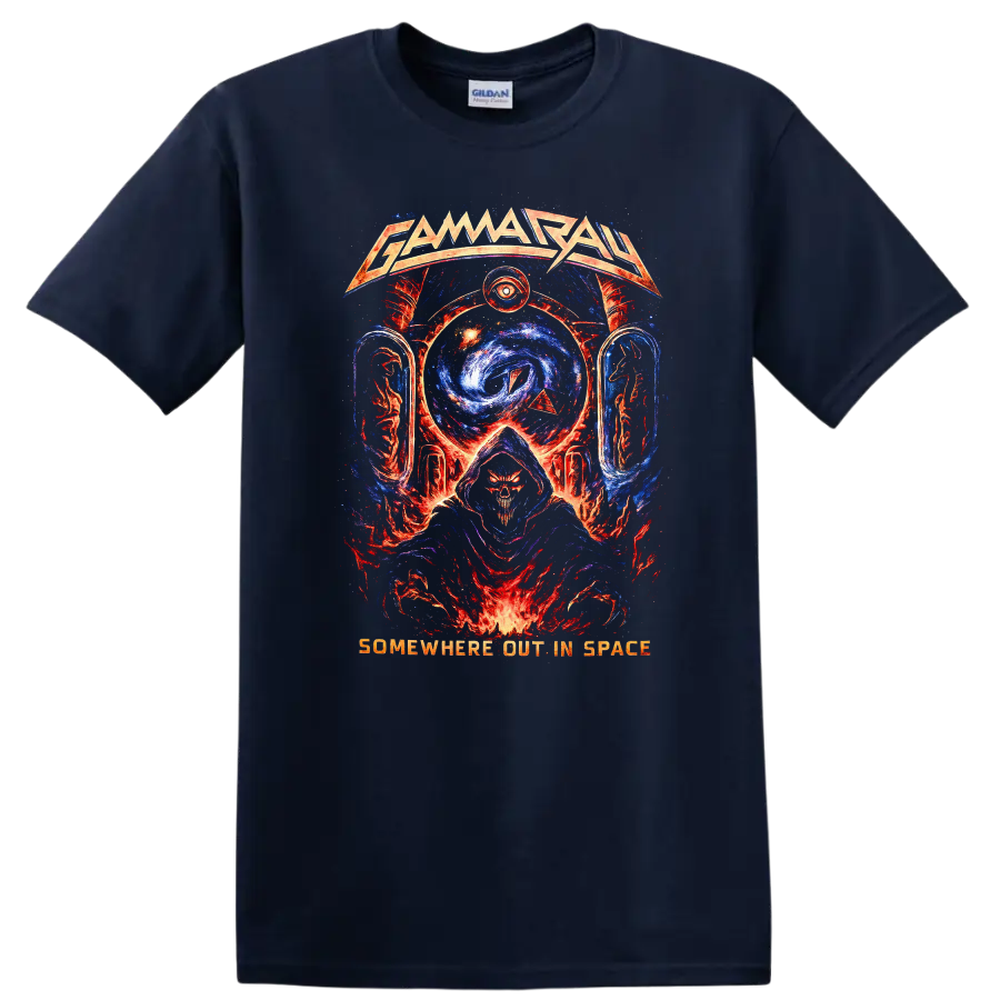 Gamma Ray Retro Heavy Metal Album Cover Style T Shirt - Navy (Blue)