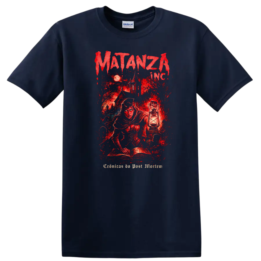 Matanza Inc Retro Heavy Metal Band Album Cover Style T Shirt - Navy (Blue)