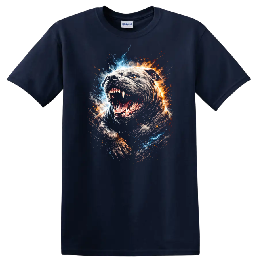 Electric Pit Bull Lightning Burst Graphic T Shirt for Dog Lovers - Navy (Blue)