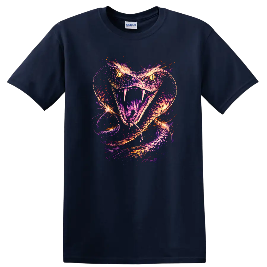 Neon Snake Cobra Watercolor Glow Animals T Shirt - Navy (Blue)