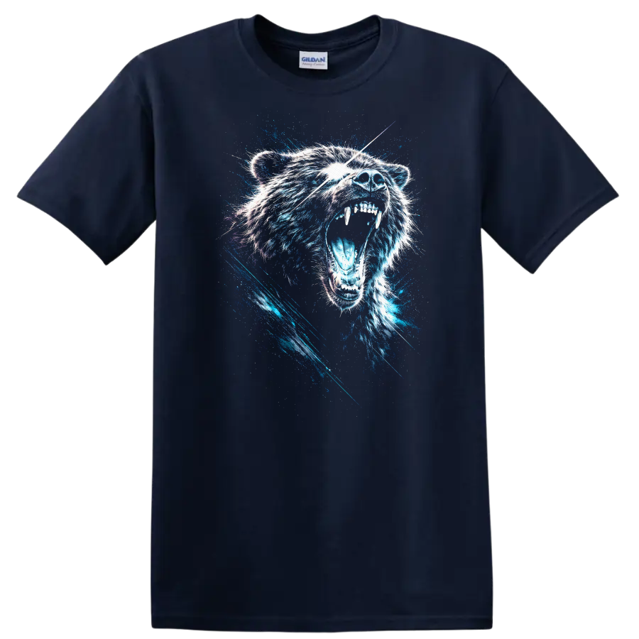 Blue Bear Roaring Animal Graphic T Shirt for Wildlife Lovers - Navy (Blue)