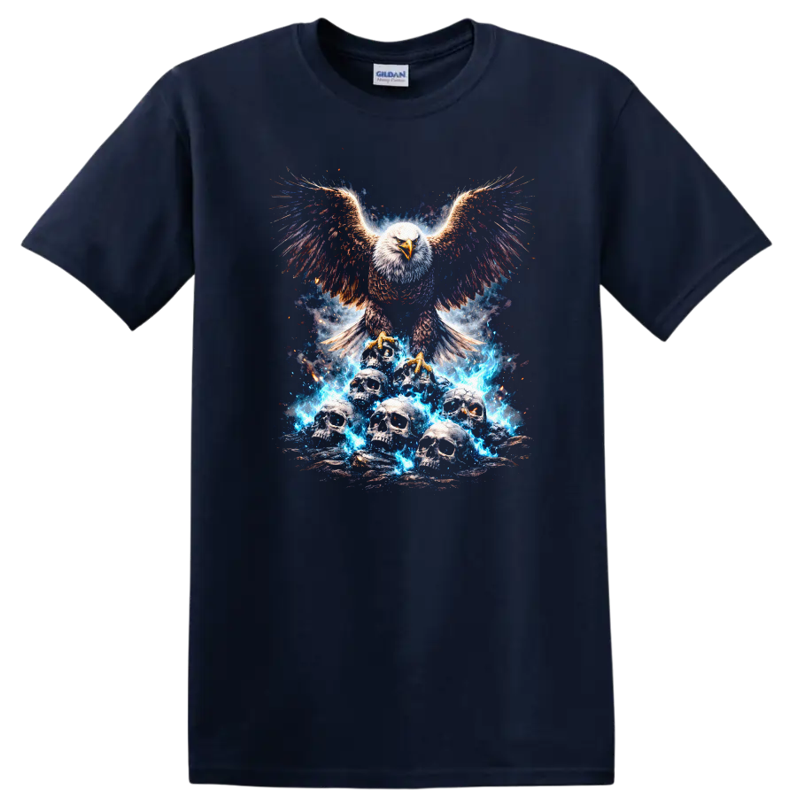 Majestic Eagle and Skulls Firestorm Graphic T Shirt - Navy (Blue)