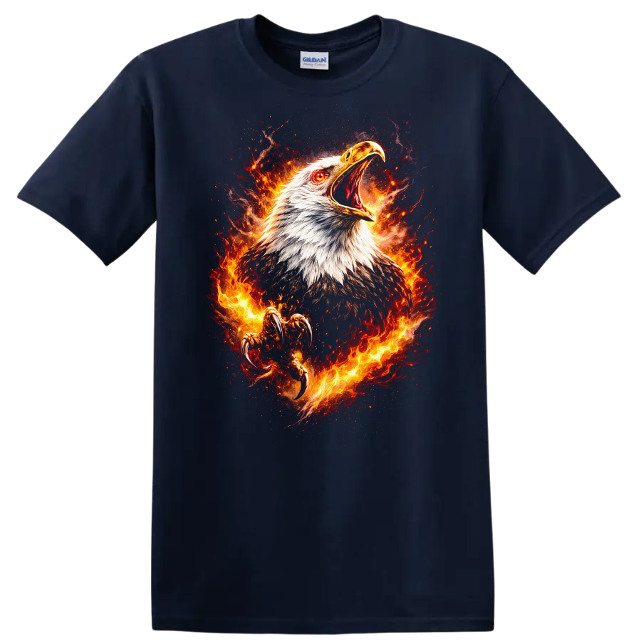 Majestic Flaming Eagle Animals Graphic T Shirt for Bold Patriotic Style - Navy (Blue)