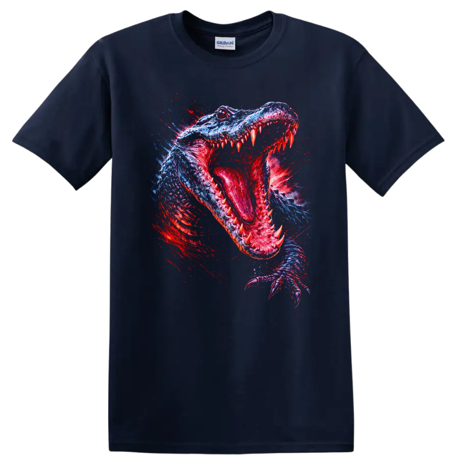 Neon Crocodile Alligator Splash Art Animal Graphic T Shirt - Navy (Blue)