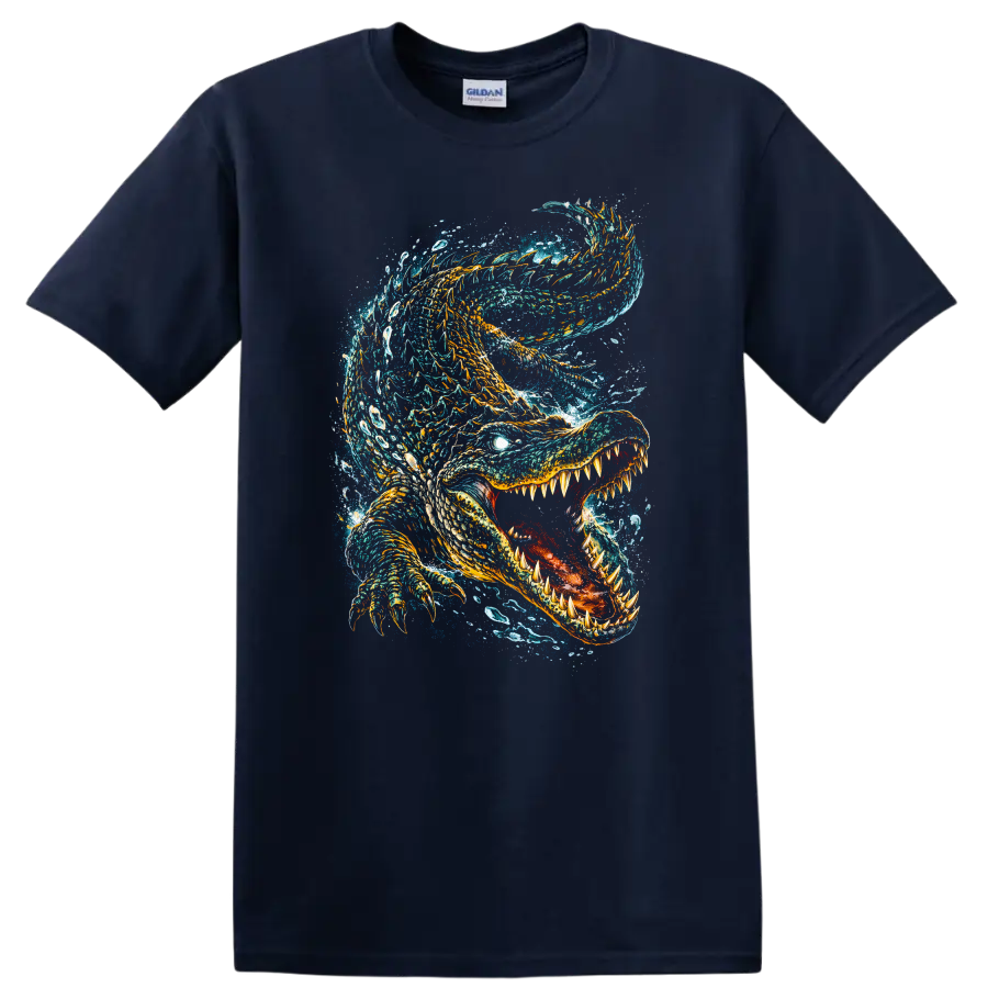 Ferocious Ocean Shark Splash Art T Shirt for Animal Lovers - Navy (Blue)