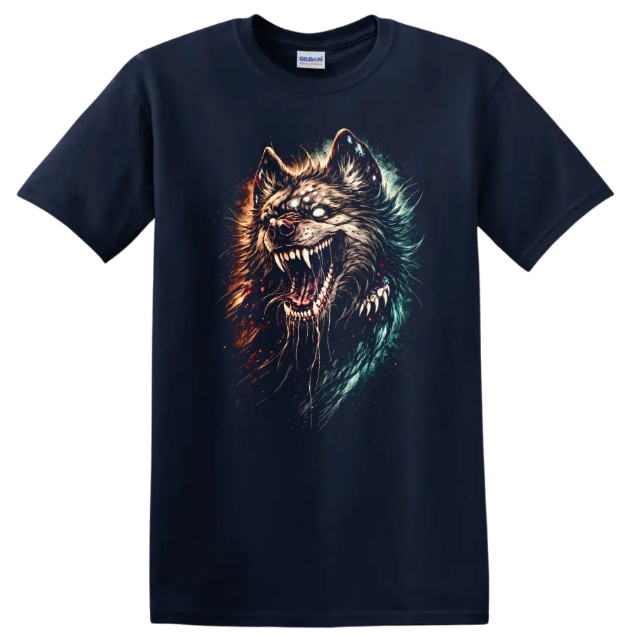 Fierce Wolf Head Splash Art T Shirt for Animal Lovers - Navy (Blue)