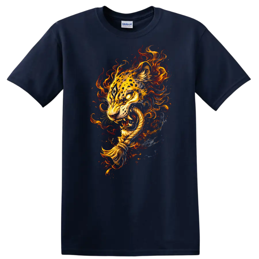 Fiery Tiger Head Art T Shirt Fierce Animal Graphic for Bold Style - Navy (Blue)