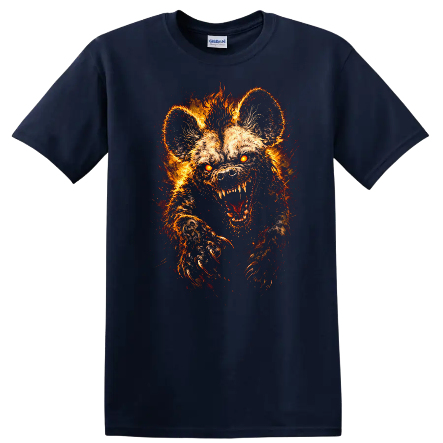Fiery Werewolf Howling Wolf Head Graphic T Shirt for Animal Lovers - Navy (Blue)