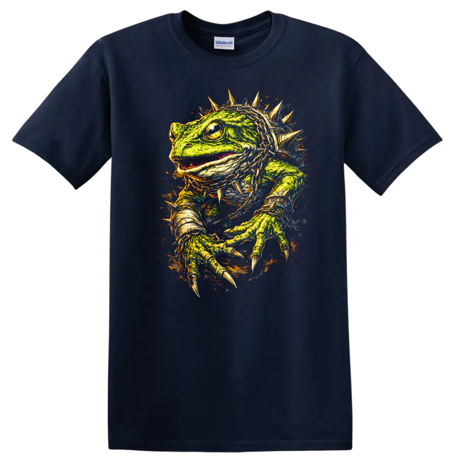 Spiked Lizard Reptile Art T Shirt Vibrant Color Splash Animal Graphic - Navy (Blue)