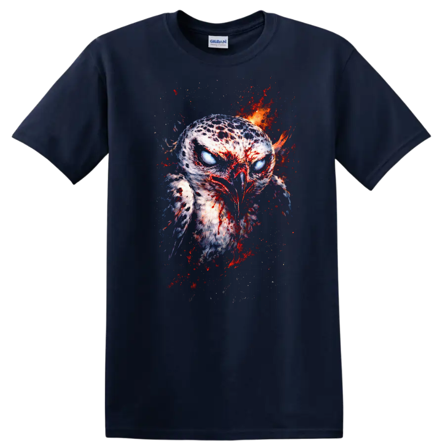 Blood Splatter Owl Fierce Wildlife Graphic T Shirt - Navy (Blue)