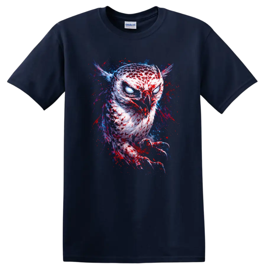 Psychedelic Owl Eyes Abstract Animal Art T Shirt - Navy (Blue)