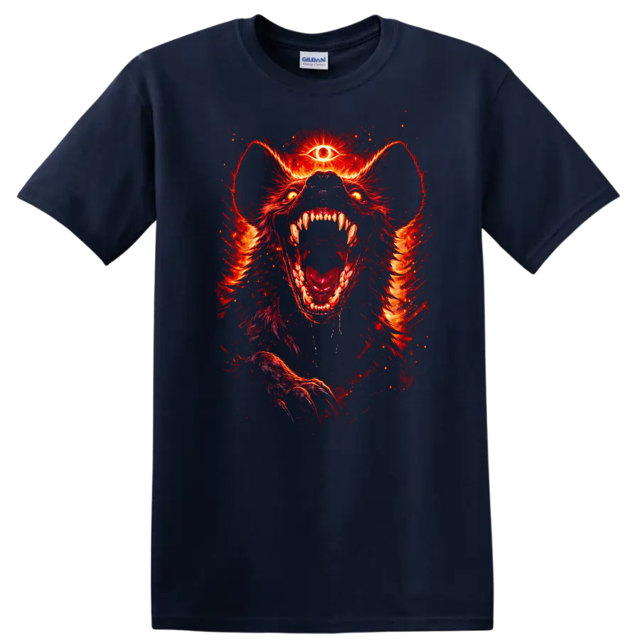 Fiery Red Wolf Beast Howling Graphic T Shirt for Animal Lovers - Navy (Blue)