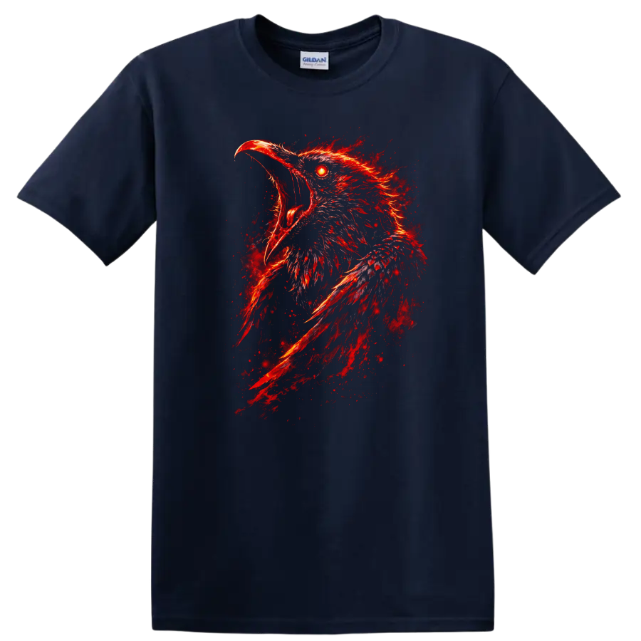 Fiery Red Eagle Head Graphic T Shirt Fierce Animal Art - Navy (Blue)