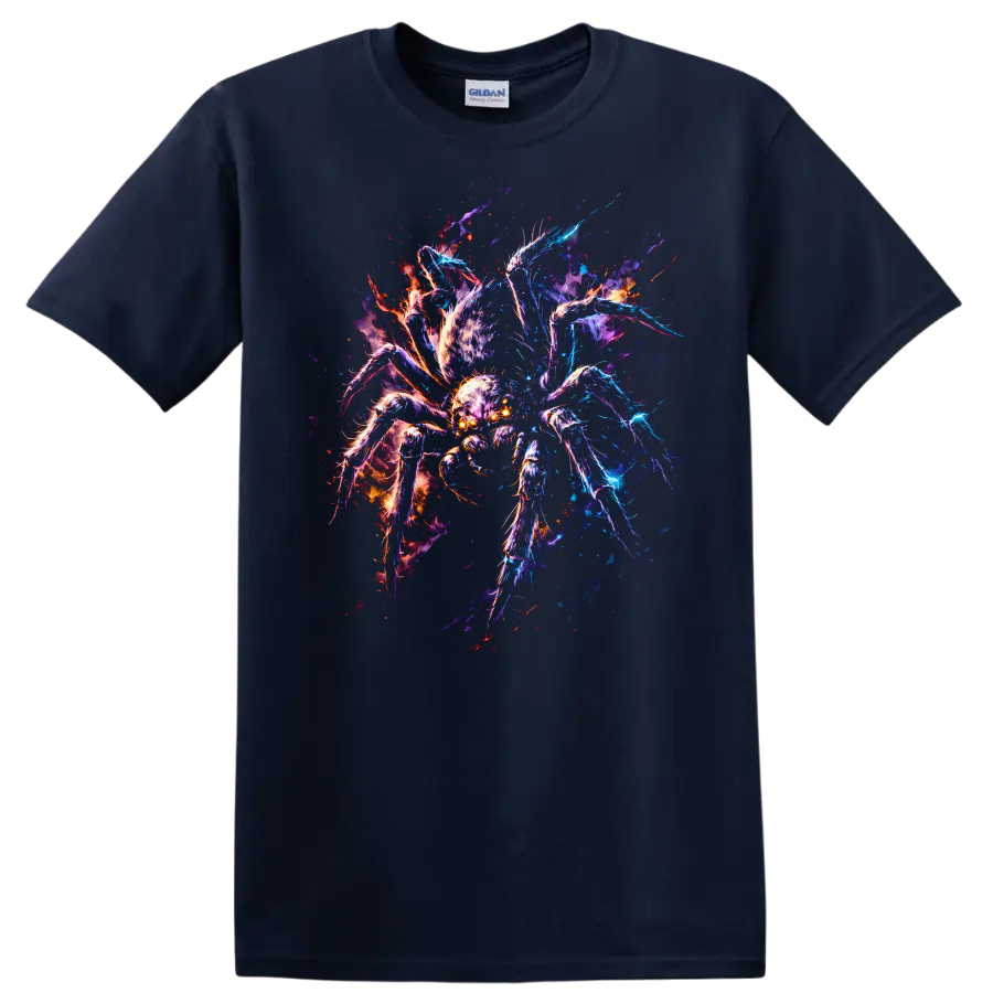 Neon Energy Spider Art Graphic T Shirt for Bold Animal Lovers - Navy (Blue)
