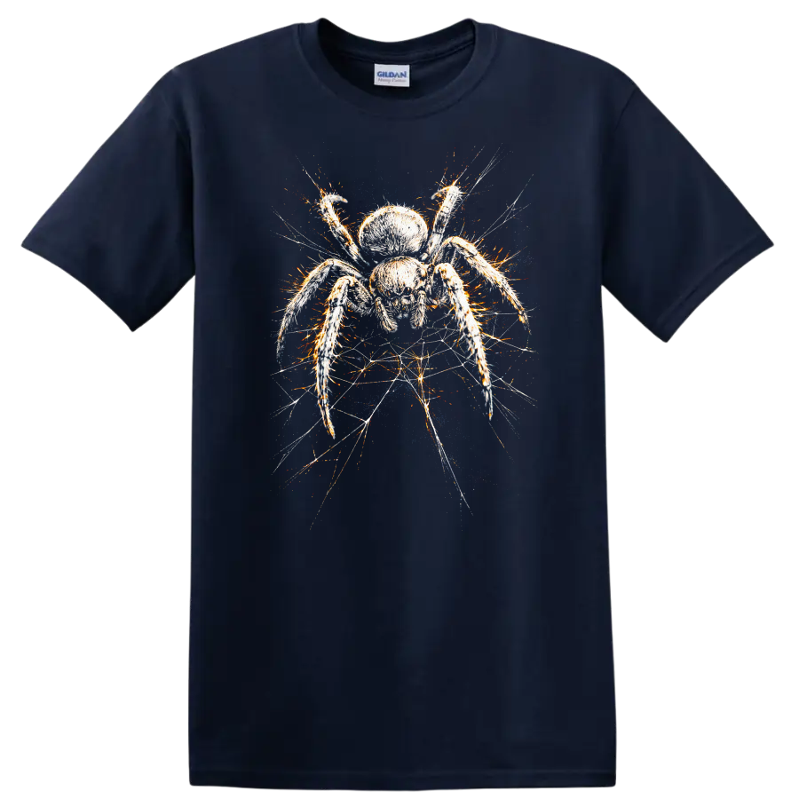 Colorful Spider Webburst Graphic T Shirt for Animal Art Lovers - Navy (Blue)
