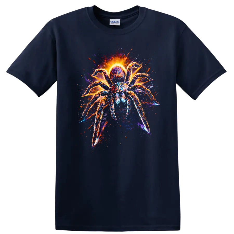 Colorful Neon Tarantula Spider Art T Shirt for Animal Lovers - Navy (Blue)