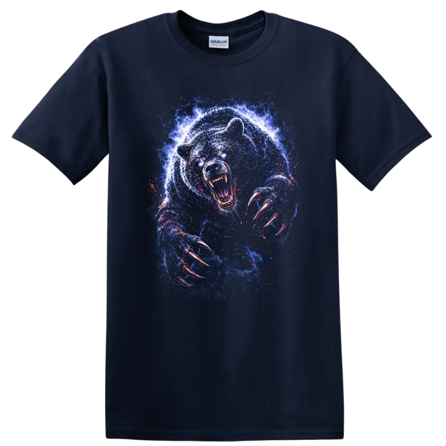 Electric Blue Bear Claw Roar Graphic T Shirt for Animal Art Fans - Navy (Blue)
