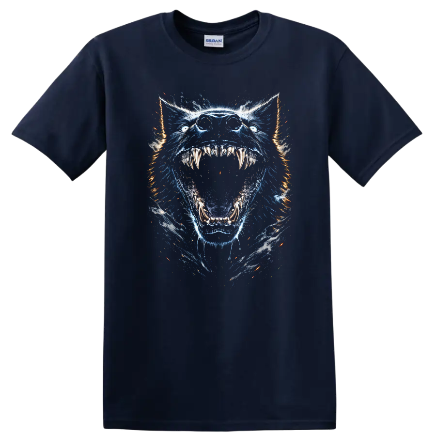 Blue Tiger Mouth Open Fierce Animal Graphic T Shirt - Navy (Blue)