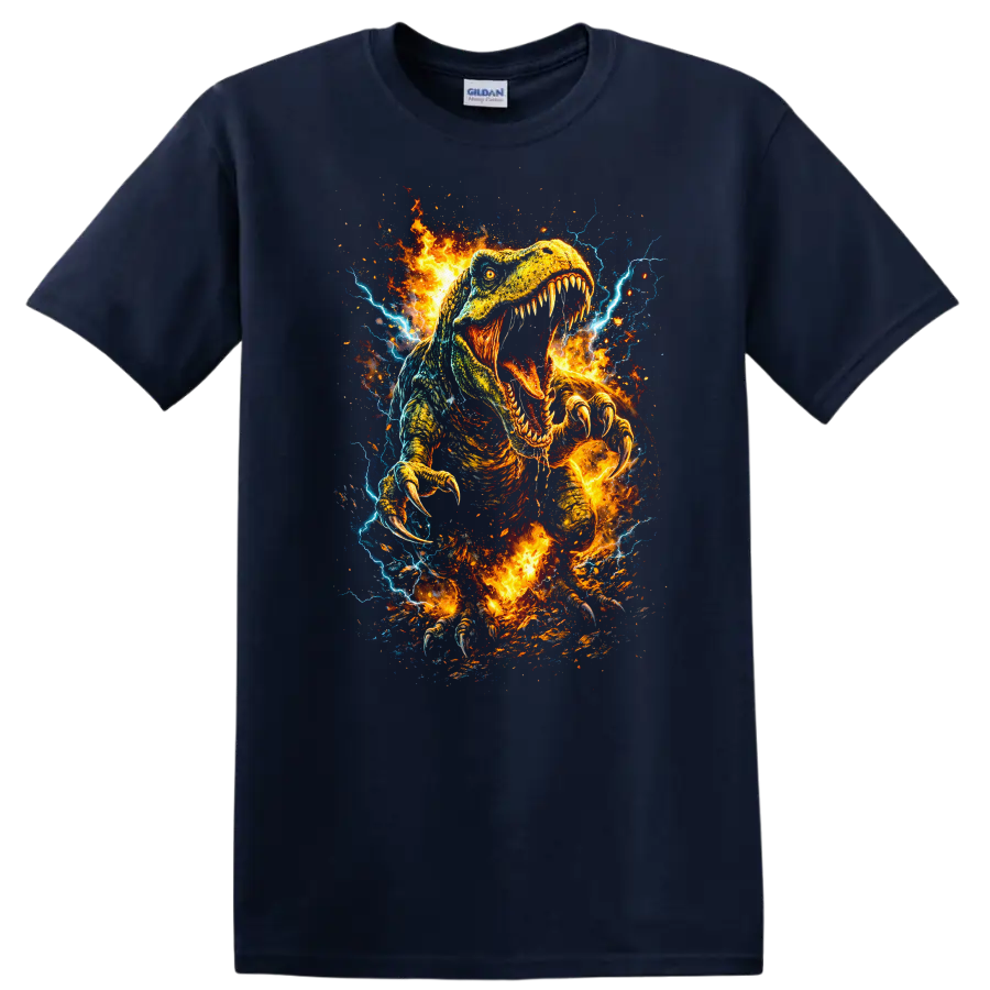 Fiery Raptor Dinosaur Claw Attack T Shirt Wild Animal Graphic - Navy (Blue)
