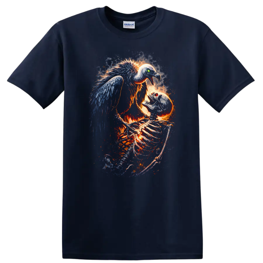 Fire Phoenix Skeleton Eagle T Shirt Graphic Animal Art - Navy (Blue)