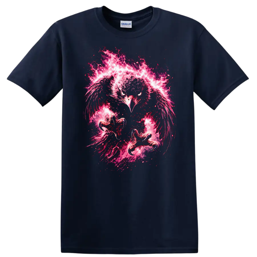 Fierce Flaming Phoenix Bird Graphic T Shirt for Bold Animal Lovers - Navy (Blue)