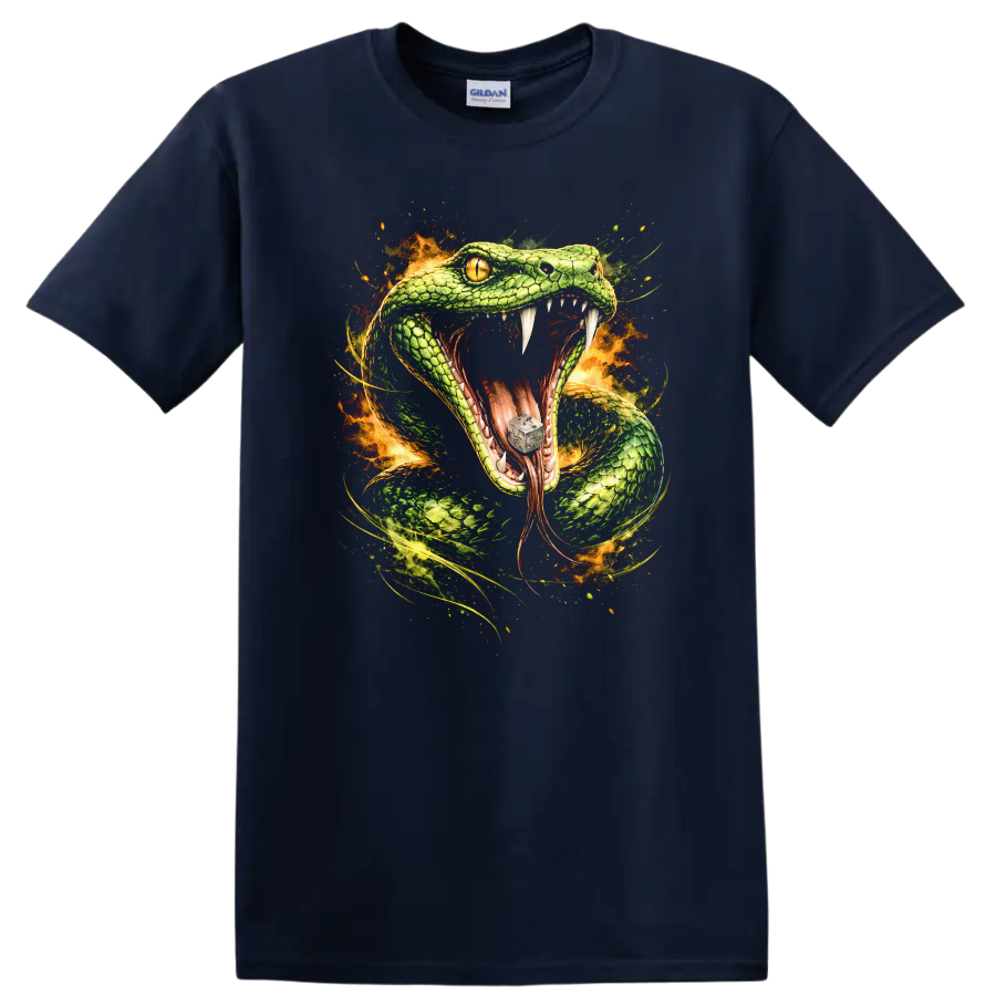Viper Snake Fire Fantasy Animal Art T Shirt for Reptile Lovers - Navy (Blue)