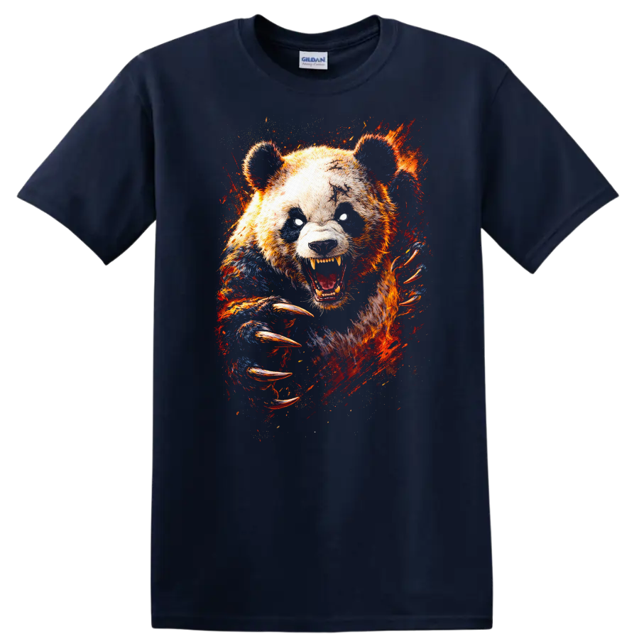 Fierce Grizzly Bear Roaring Abstract Wildlife Art T Shirt - Navy (Blue)