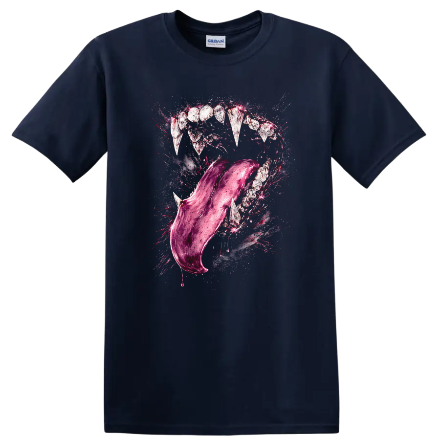 Pink Metallic Tongue Mouth Splash Graphic T Shirt - Navy (Blue)