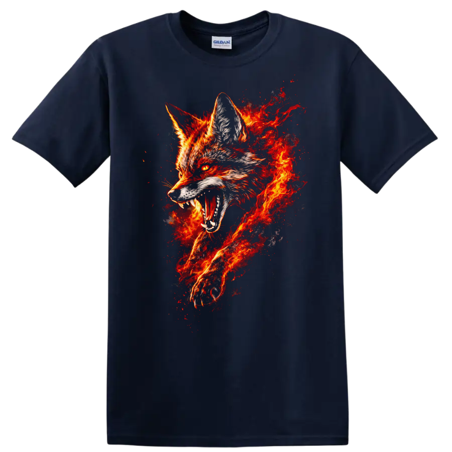 Fiery Fox Head Animals Graphic T Shirt for Bold Wildlife Style - Navy (Blue)
