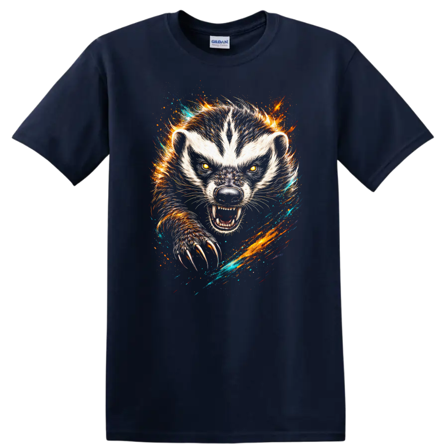 Fierce White Wolf Animal Art T Shirt with Fiery Claw Burst - Navy (Blue)