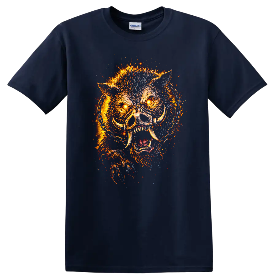 Fiery Boar Skull Animals Graphic T Shirt for Bold Streetwear - Navy (Blue)