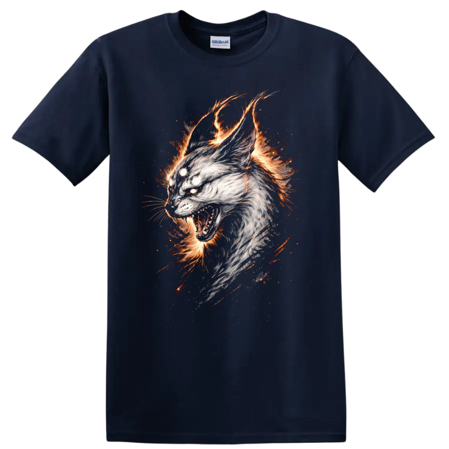 Fierce Flame White Tiger Head T Shirt for Animal Lovers - Navy (Blue)