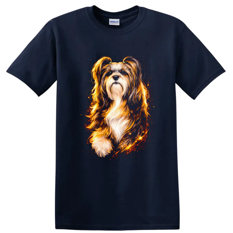 Fiery Shih Tzu Dog Portrait T Shirt Cute Long Hair Pet Lover Gift - Navy (Blue)