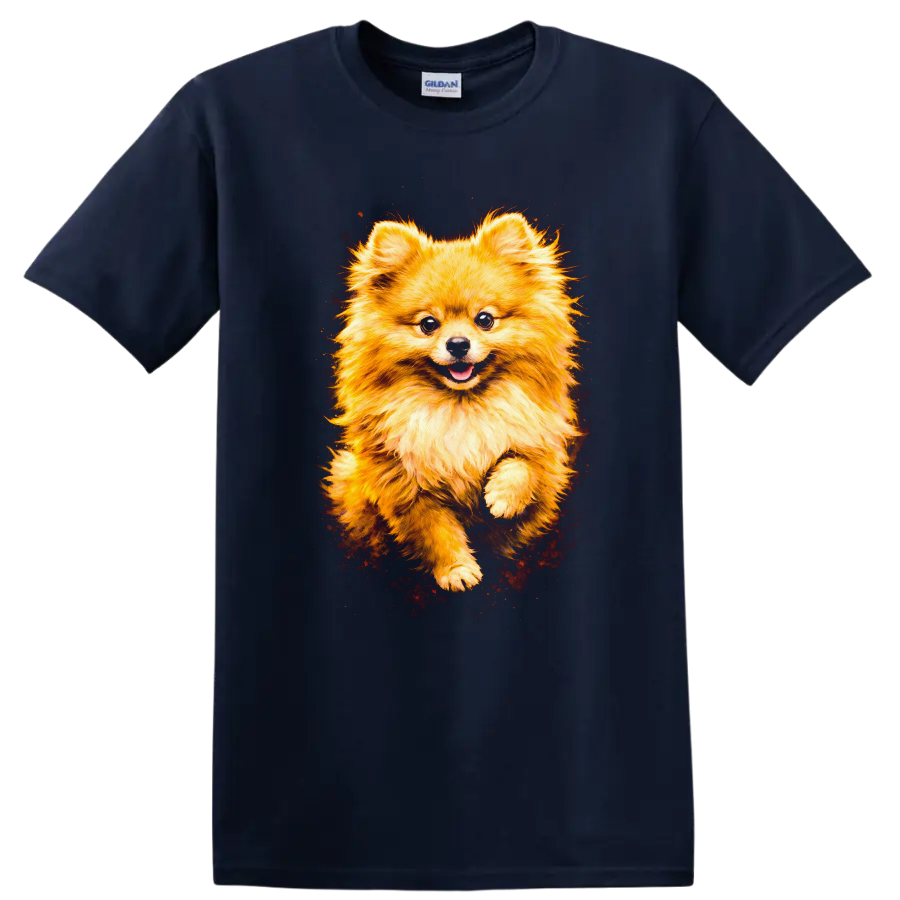 Fluffy Pomeranian Dog Portrait Cute Breed Lover T Shirt - Navy (Blue)