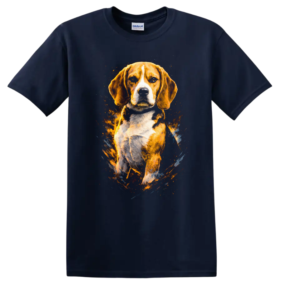 Beagle Dog Splash Art T Shirt Colorful Breed Portrait Gift - Navy (Blue)