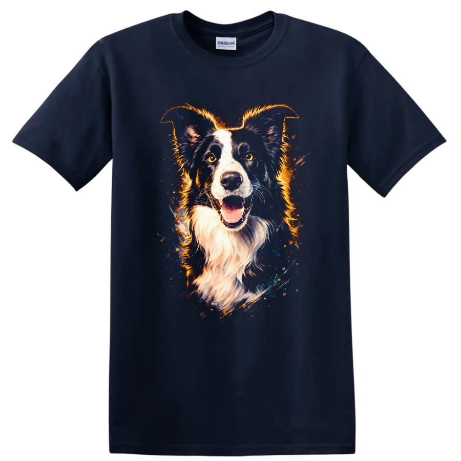 Border Collie Neon Splash Portrait T Shirt for Dog Lovers - Navy (Blue)