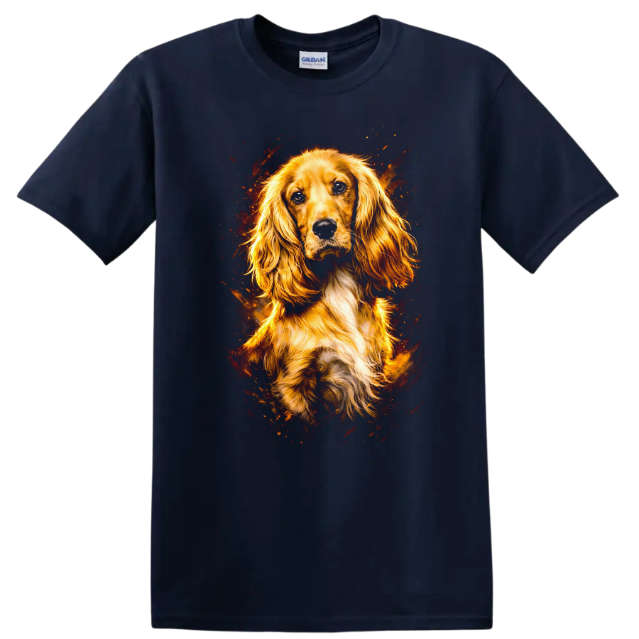 Golden Spaniel Portrait Dog Lover T Shirt for Breed Fans and Pet Owners - Navy (Blue)