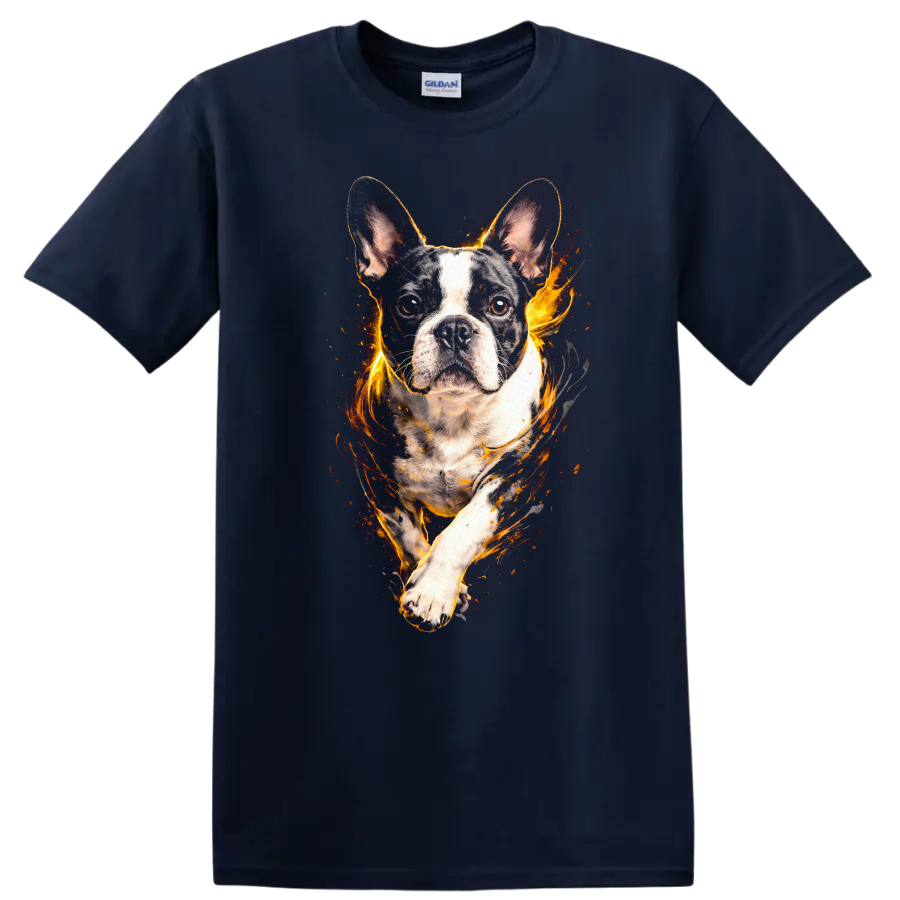 French Bulldog Fire Glow Portrait T Shirt for Dog Lovers - Navy (Blue)