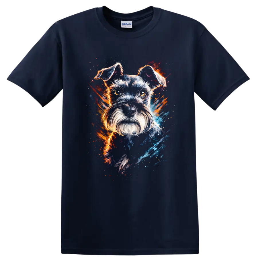 Schnauzer Dog Portrait Splash Art T Shirt for Dog Lovers - Navy (Blue)