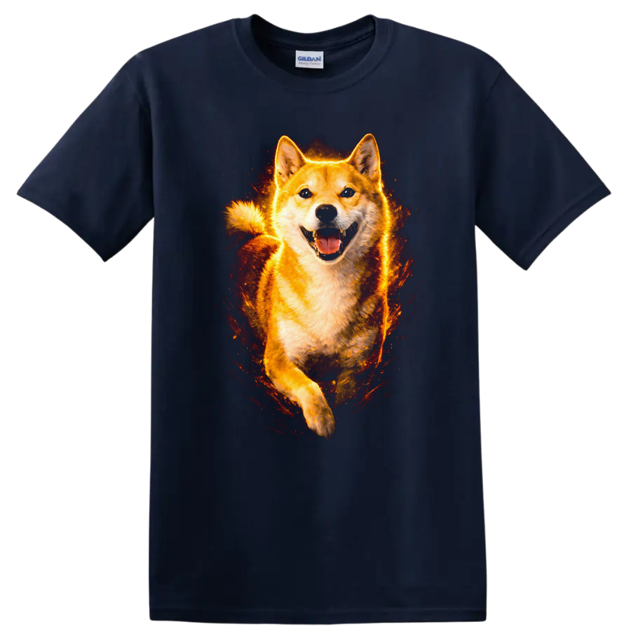 Fiery Shiba Inu Running Dog Portrait T Shirt for Dog Lovers - Navy (Blue)