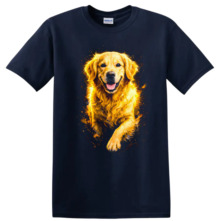 Golden Retriever Dog Splash Art T Shirt for Dog Lovers Unisex - Navy (Blue)
