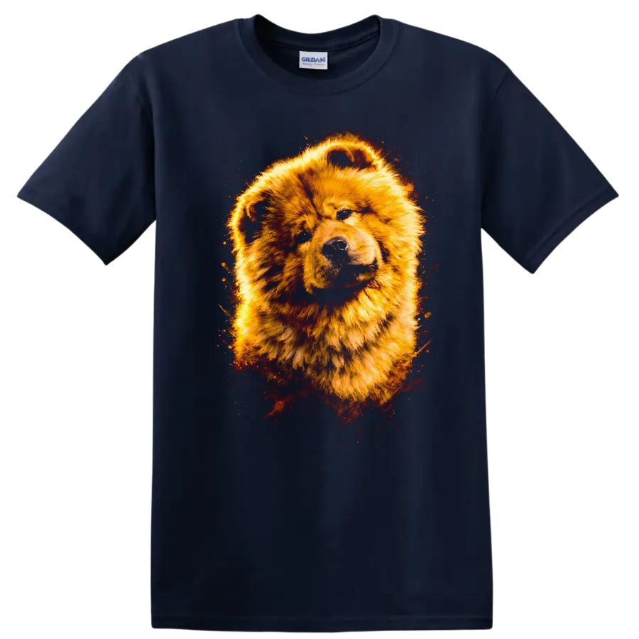 Golden Chow Chow Dog Portrait T Shirt Fierce Flame Art Animal Tee - Navy (Blue)