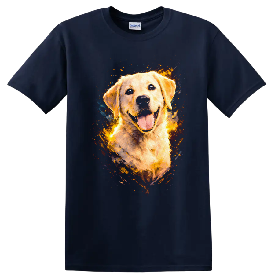 Golden Retriever Dog Splash Art T Shirt for Dog Lovers - Navy (Blue)