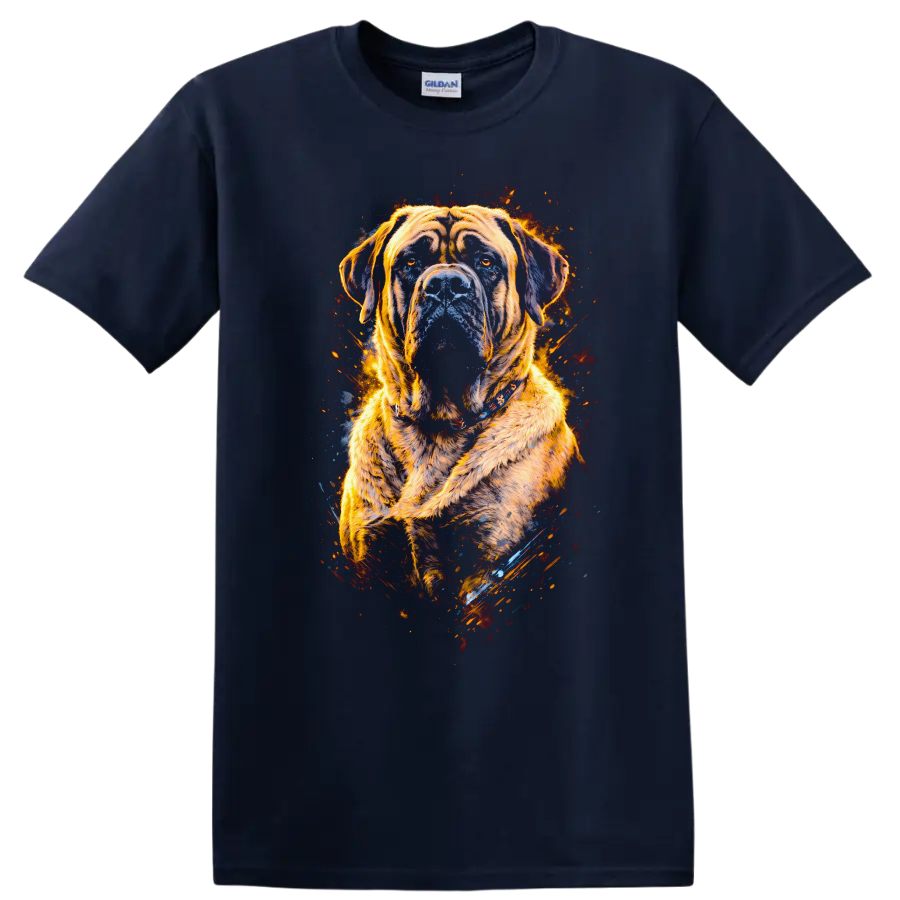 Flaming Cane Corso Dog Portrait T Shirt for Dog Lovers on a Navy (Blue) T Shirt
