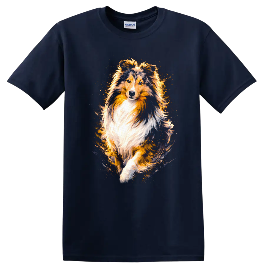 Shetland Sheepdog Dog Portrait T Shirt Colorful Pet Lover Gift on a Navy (Blue) T Shirt
