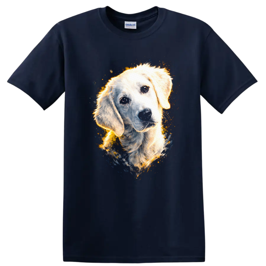 Golden Retriever Dog Portrait T Shirt Watercolor Splash Pet Lover - Navy (Blue)