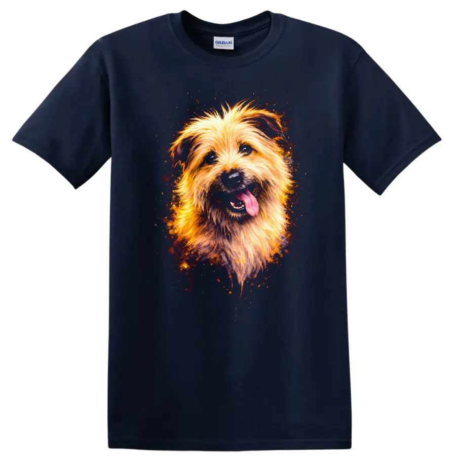 Fluffy Dog Portrait T Shirt Vibrant Splash Art Pet Lover Gift on a Navy (Blue) T Shirt